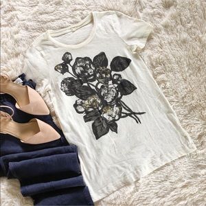 J. Crew •floral graphic tee w/ gold sequin details